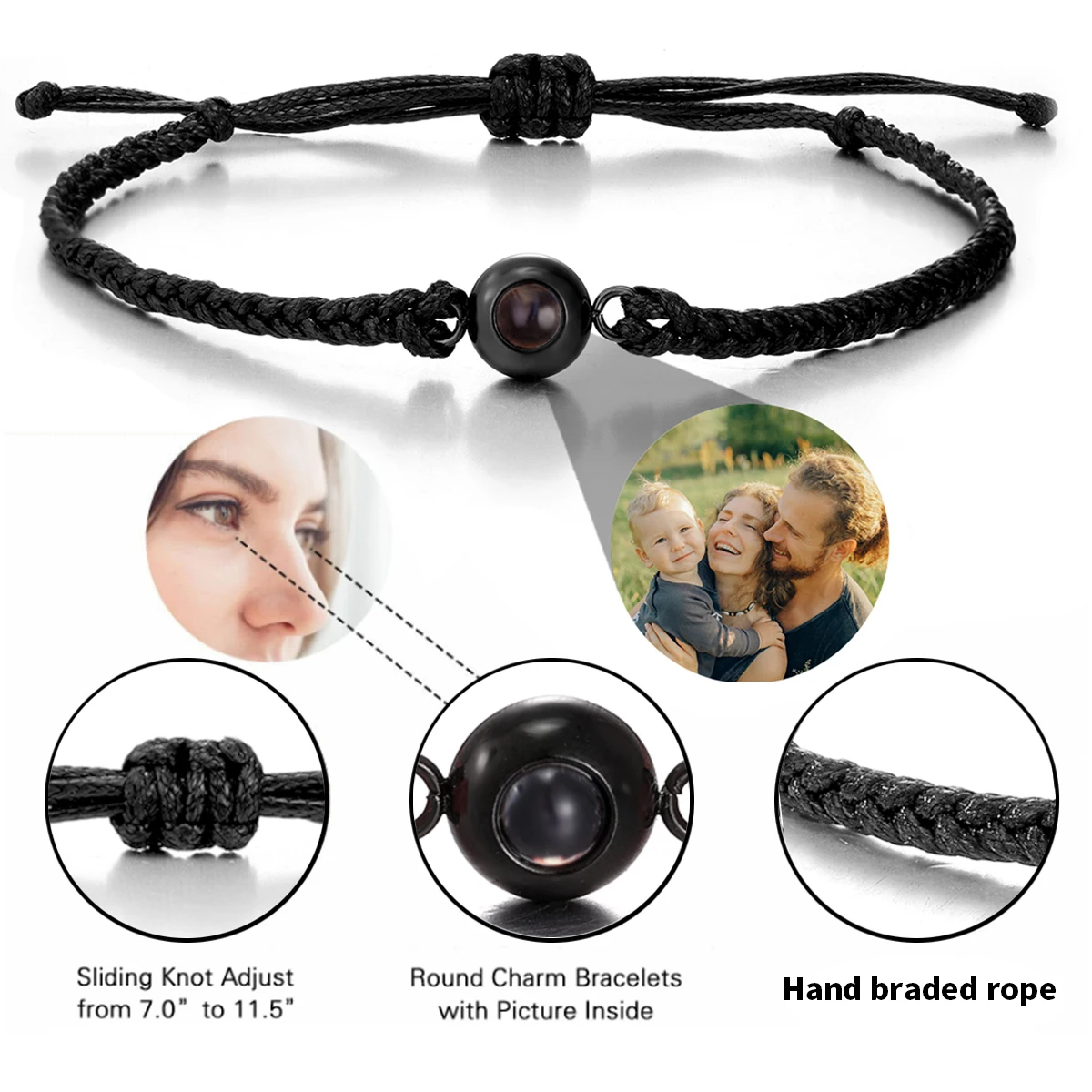 Waterproof Projection Bracelet Custom Stainless Circular Projection Bracelet Adjustable Woven Photo Bracelet Commemorative Gift