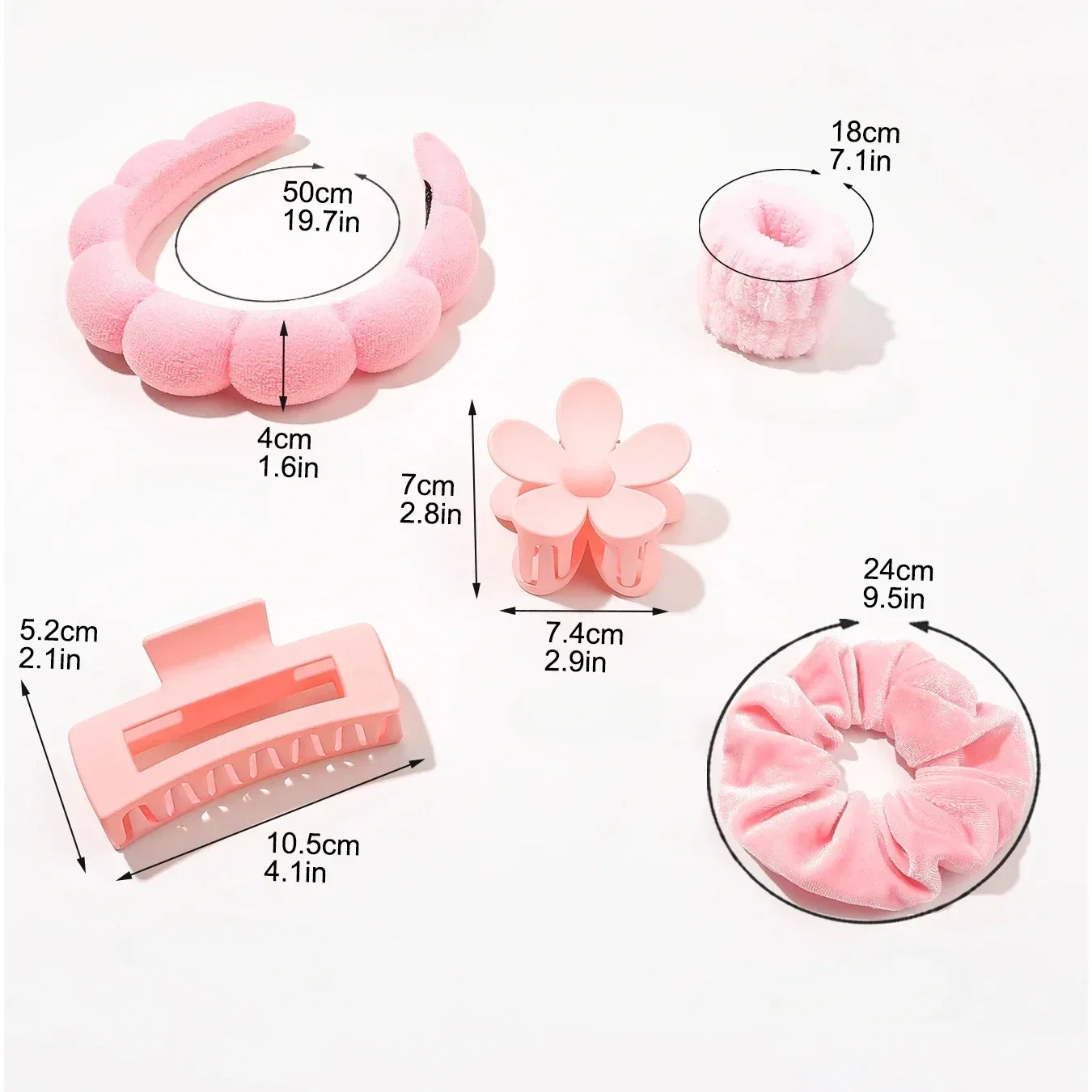 6pcs/set Women\'s SPA Hairband Set Headband Hair Hoop Claw Clip Velvet Hair Hoop Wristband for Washing Face Skincare Makeup Wear