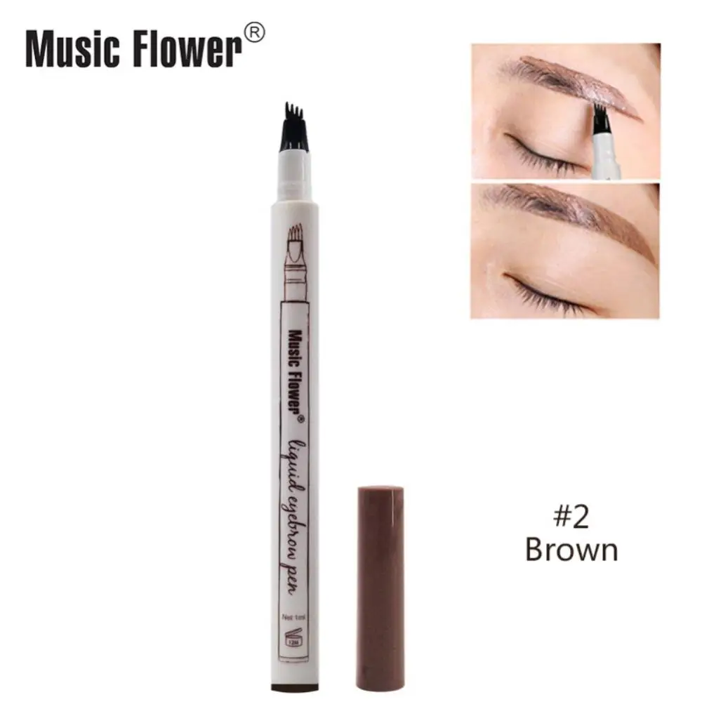 Musik Blume 4 Farben Microb lading Augenbrauen Tattoo Stift Tönung natürliche langlebige wasserdichte braune Gabel Spitze Augenbrauen stift