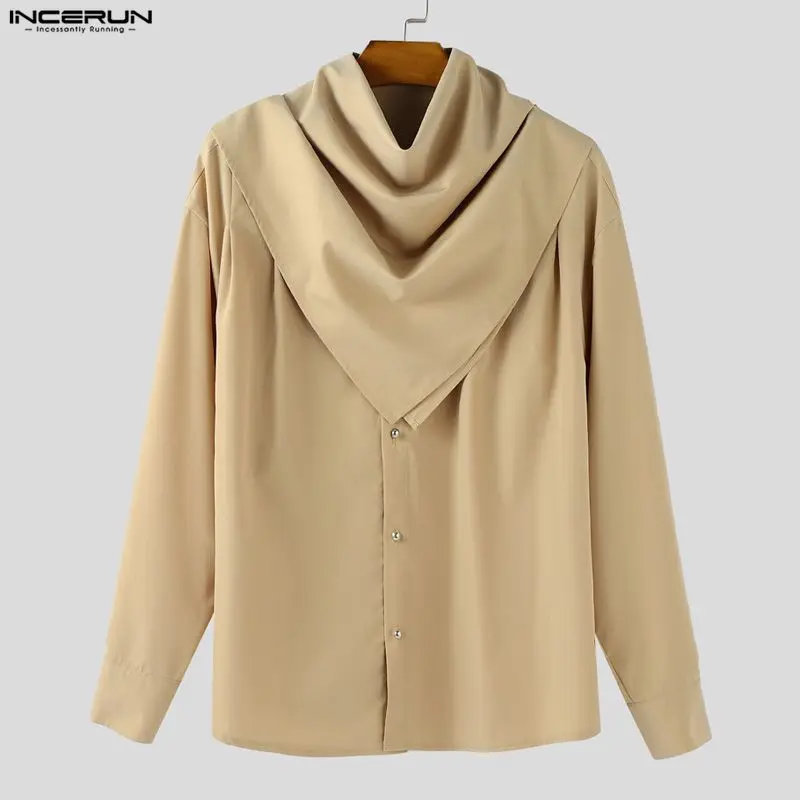 

INCERUN мужская рубашка однотонный шарф с длинным рукавом повседневная мужская одежда свободная весенне-осенняя уличная одежда модные топы мужские рубашки S-5XL