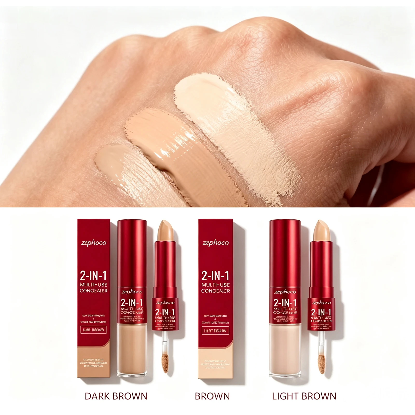 2 in 1 Concealer Foundation Full Coverage Cover Acne Scars Reduce Dullness Around Eyes Waterproof Sweat-Resistant Makeup
