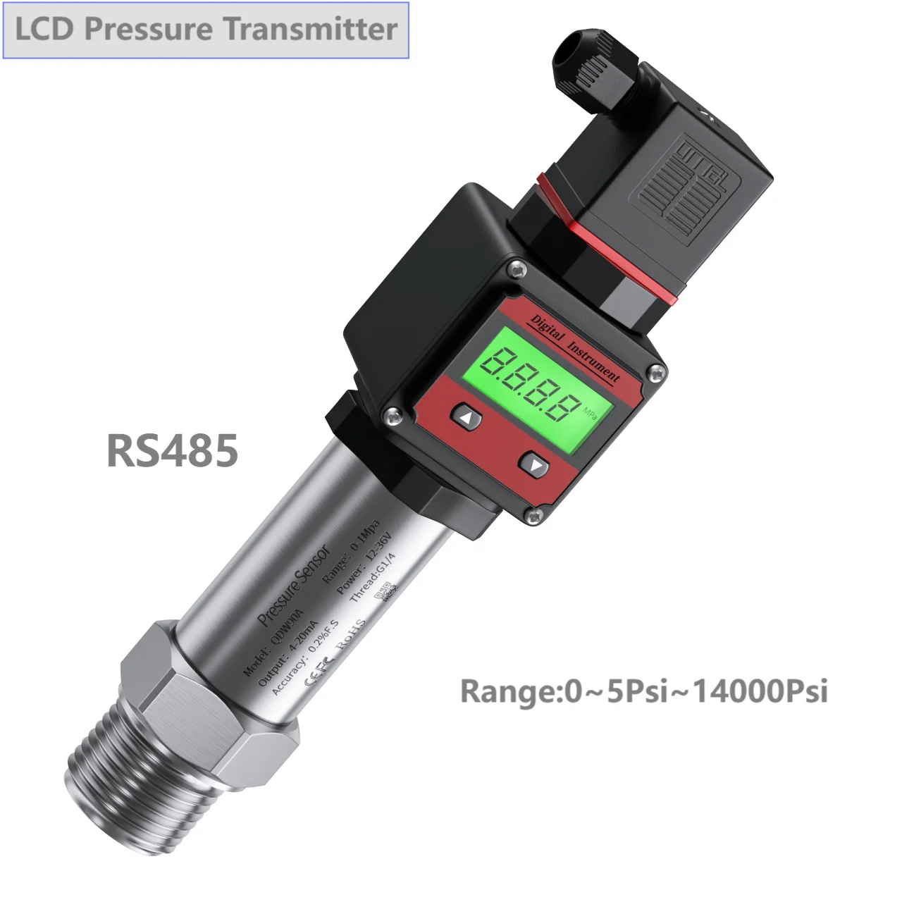 RS485 LCD Hersman Pressure Sensor Transmitter 10Psi 100Psi 1000Psi 10000Psi Range G1/4 G1/2 NPT1/4 LCD Pressure Sensor