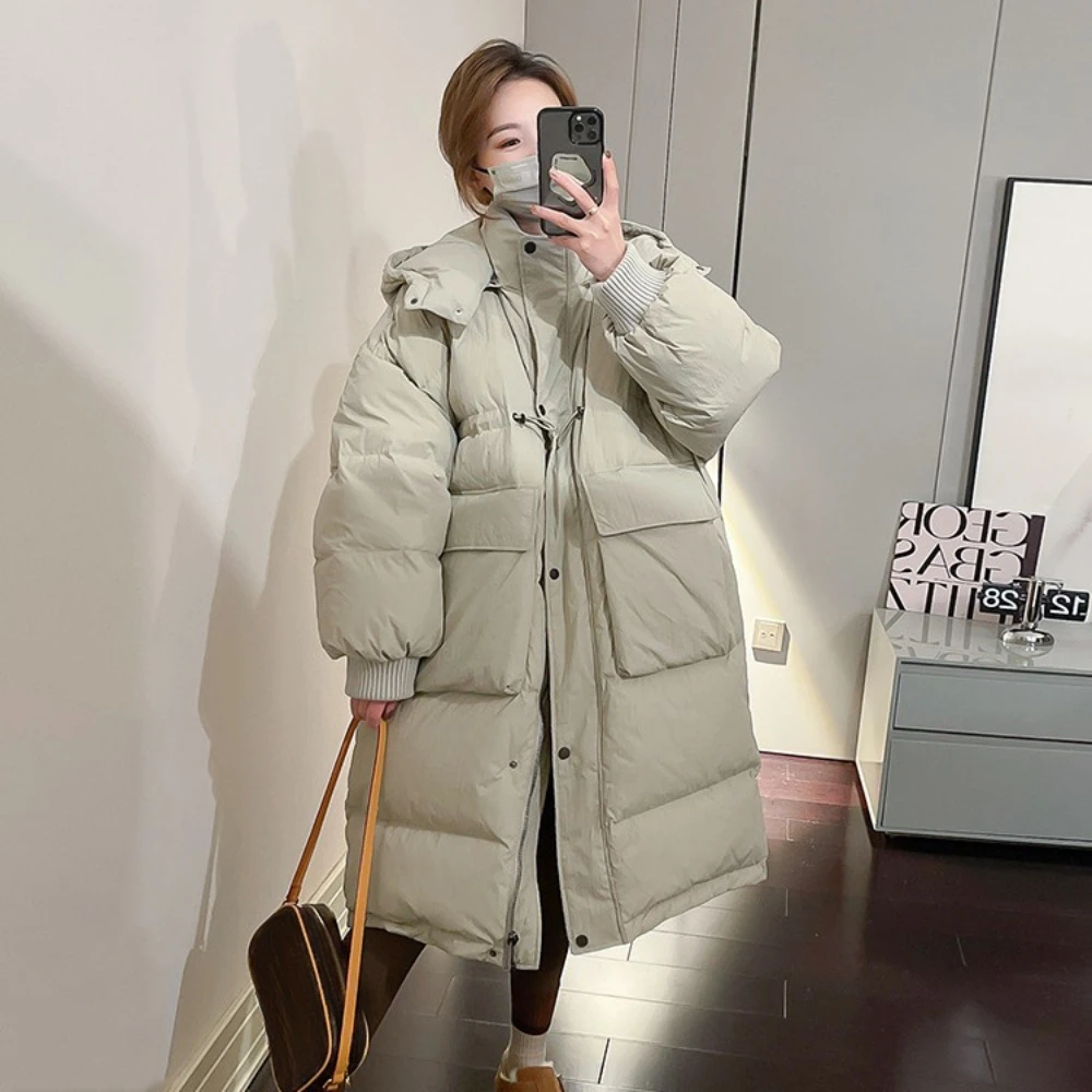 Women\'s Hooded White Duck Down Jacket, Korean Version of the Loose, Commuting Hundred with Thickened Jacket, Winter Outerwear