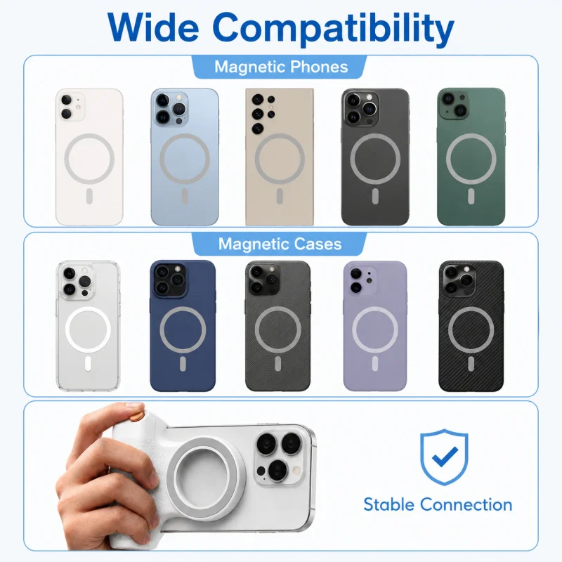 KM06 Magnetic Smartphone Camera Grip, Handheld Anti-Shake Phone Stabilizer with Bluetooth Remote and Zoom Control for Photograph view 5