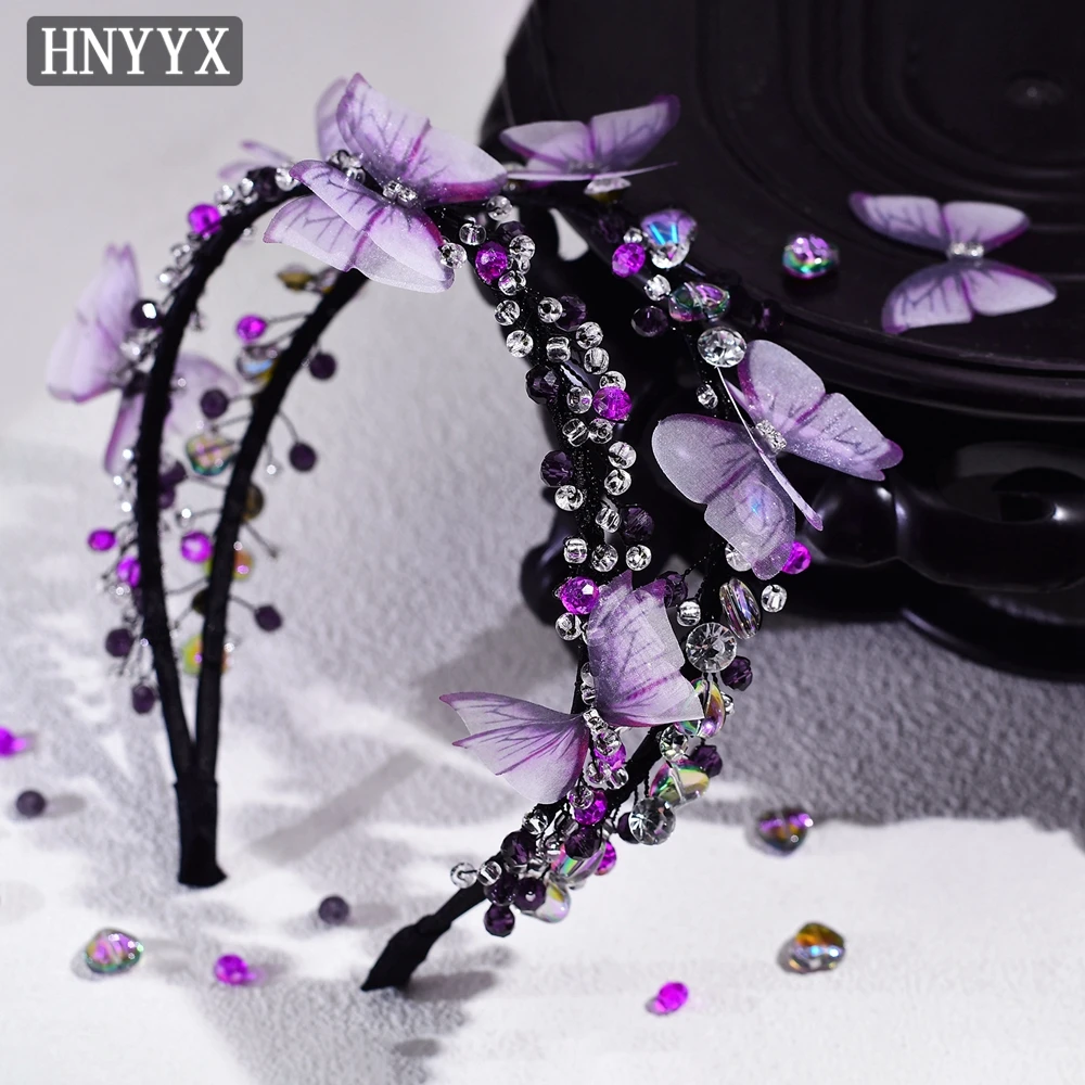 YouLaPan ブライダルウェディング二重層ヘッドバンド手作り絶妙な蝶ラインストーン女性の宴会パーティーのヘッドピース YXA160