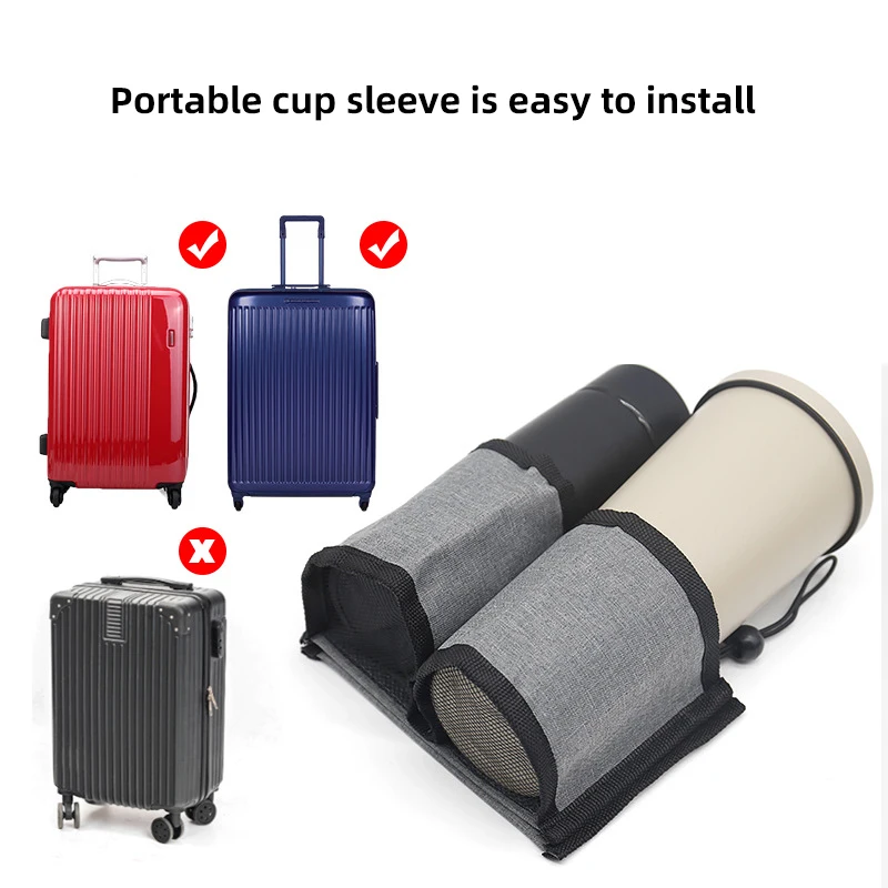 Luggage Travel Cup Holder Bag Portable Drink Caddy Drink Bottle Holder Traveler Accessory Roll On Suitcase Handles