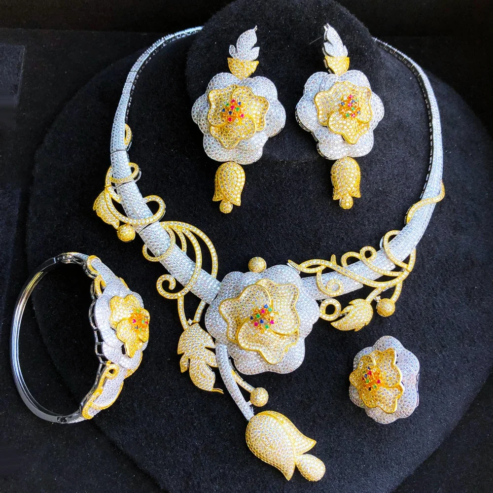 

Kellybola New 4PCS Earrings Necklace Bangle Ring Jewelry Set For Women Romantic Bridal Wedding Jewelry Dubai Noble Luxury
