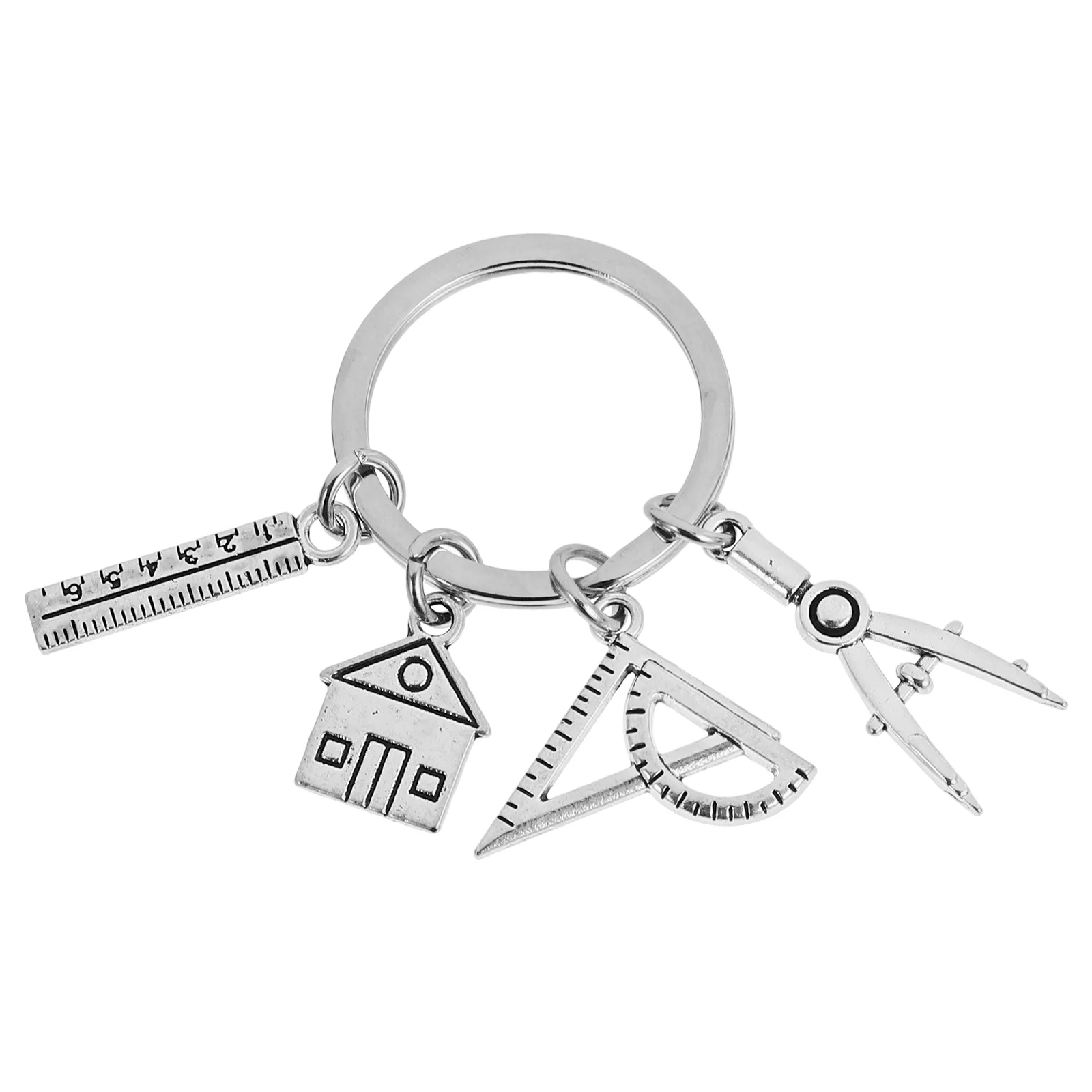 Ruler House Keychain Architect Decorative Ring Bag Charm Backpack Architectural Engineer Keyring for