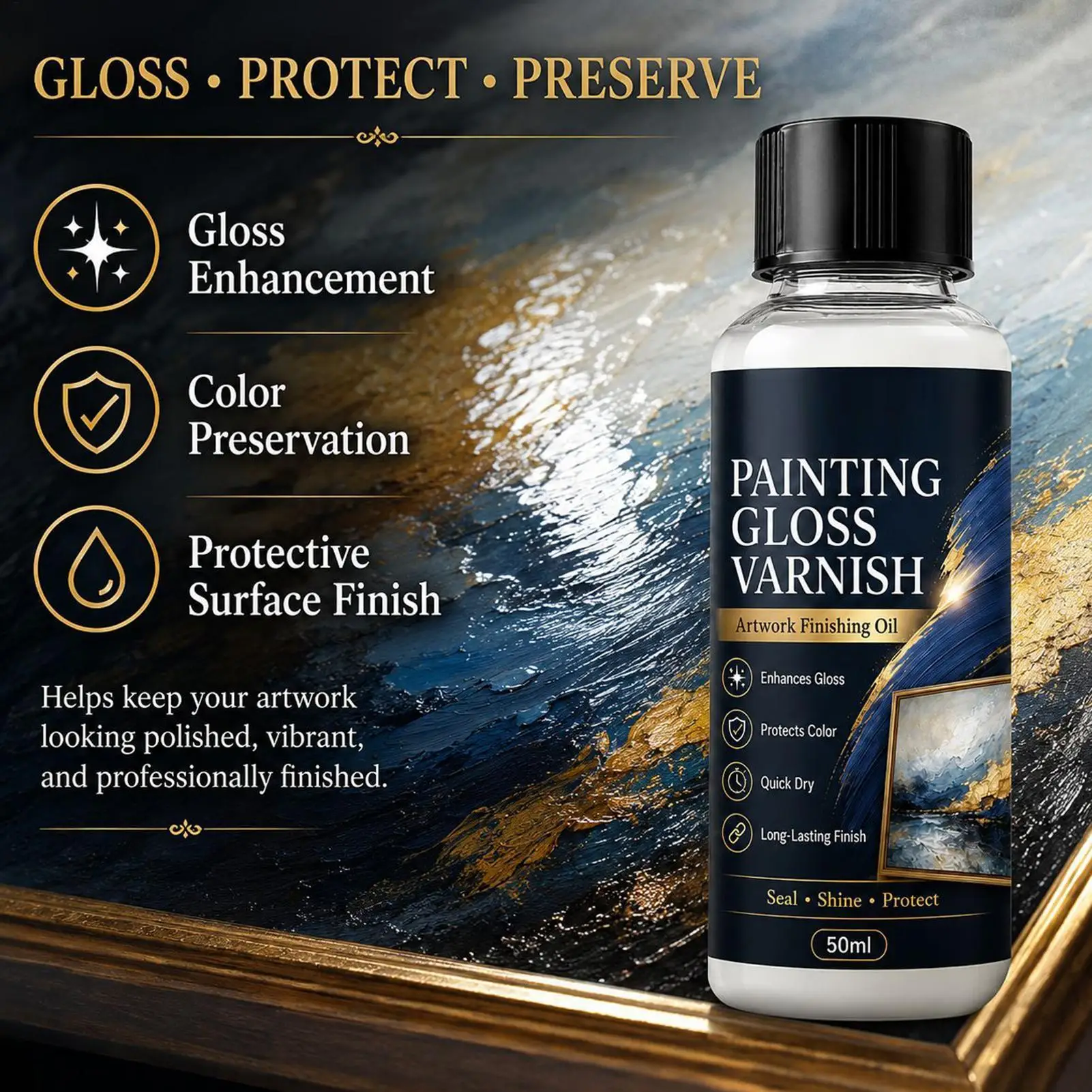 Acrylic Gloss Varnish 50ml Quick Drying Crystal Clear Topcoat Waterproof Sealant for Oil Acrylic Canvas Clay Rock Craft Painting