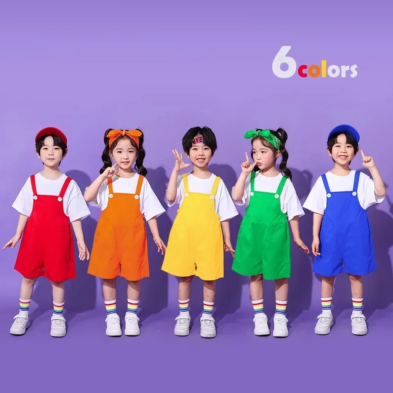 Children Hip Hop Colorful Overalls Suspender Shorts Girls Dungaree Kids Candy Color Short Jumpsuit Romper Boys Streetwear Pants