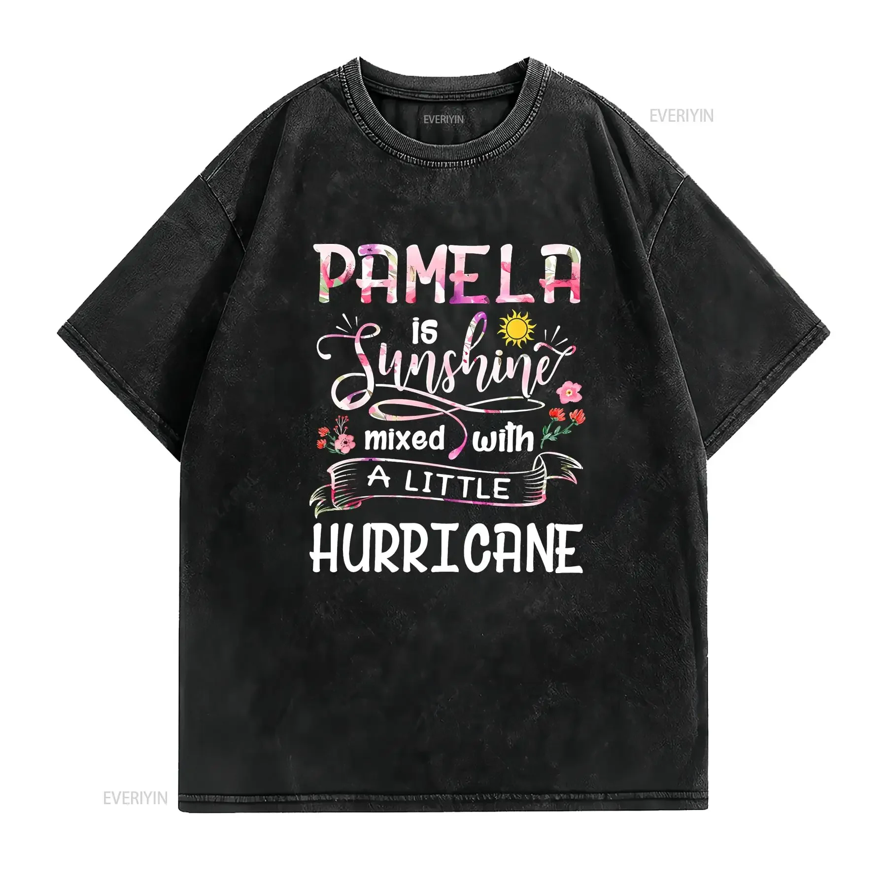 Pamela Name Sunshine Mixed With A Little Hurricane T Shirt vintage Washed Unisex Comfortable graphic Slightly Casual
