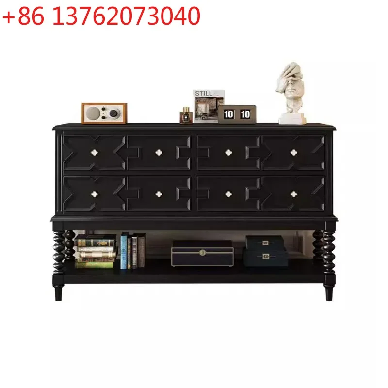 Medieval style home entry black porch cabinet solid wood living room decoration aisle American storage storage storage table