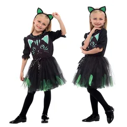 Costume da spettacolo per bambini di Halloween carnevale gatto nero personaggio Performance vestiti giocosi ragazze e ragazze