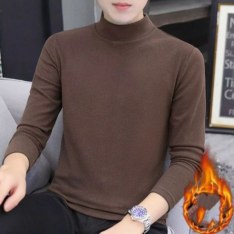 Double sided German velvet round neck base shirt for autumn and winter, men's and women's early autumn wear, caramel color on th