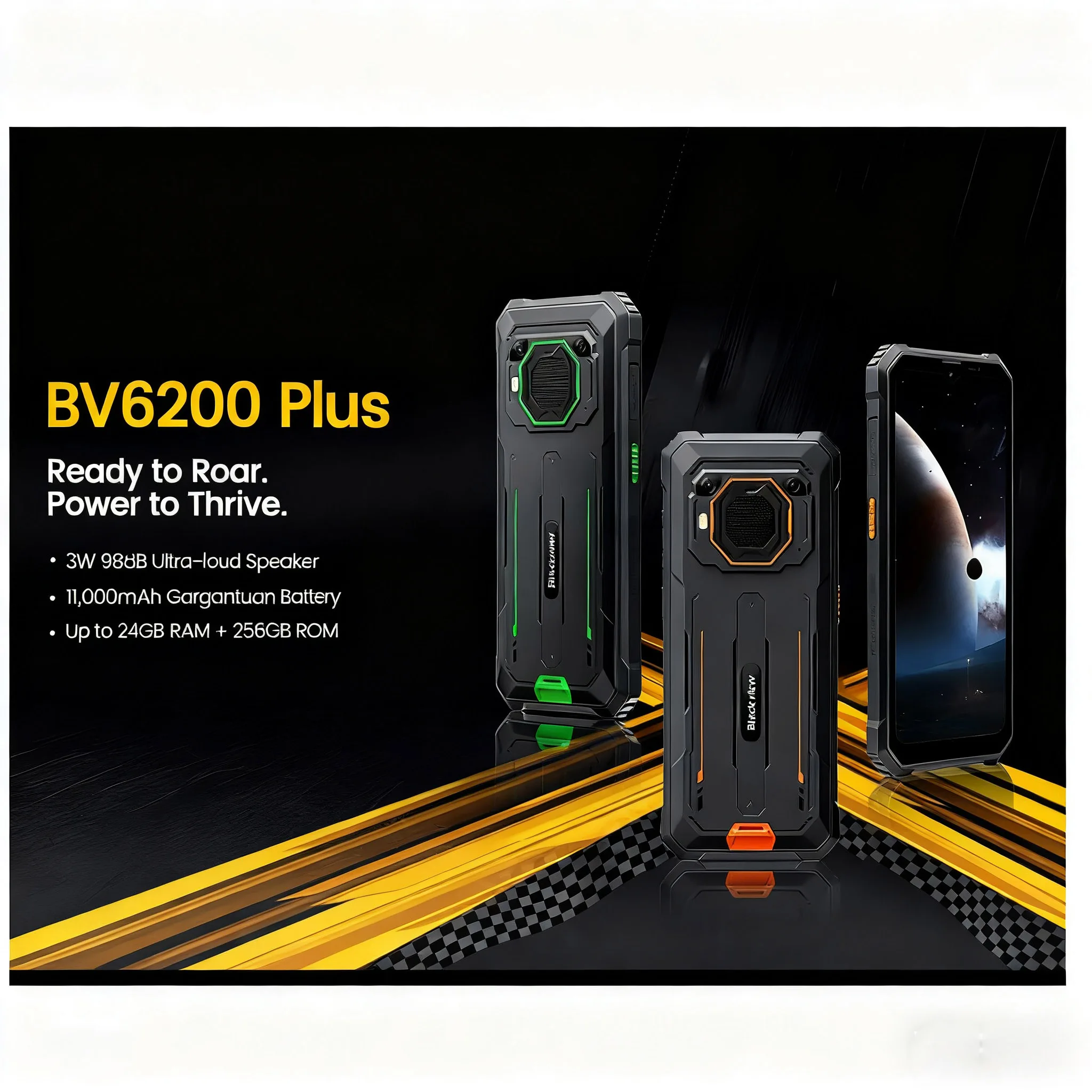 Blackview Rugged Phone 11000mAh 6.56'' HD+ Display 8GB 256GB BV6200 Plus Mobile Phone 16MP Android 14 Cell Phone Fingerprint NFC