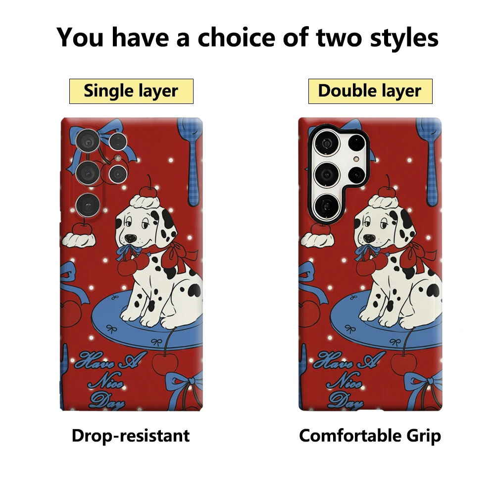 Чехол для телефона Dalmatian & Cherry Sweet для Samsung Galaxy S25 Ultra S24 S23 Ultra Plus, глянцевая двухслойная задняя крышка