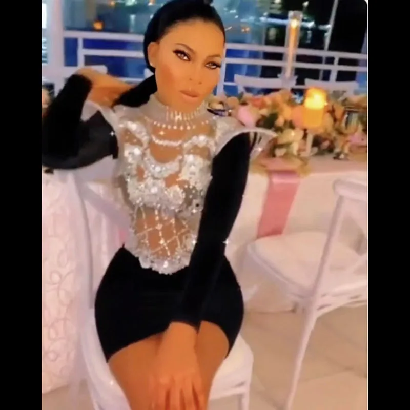 

Chinese design sexy unique diamond-studded stretch dress skirt birthday party concert dance singer dress