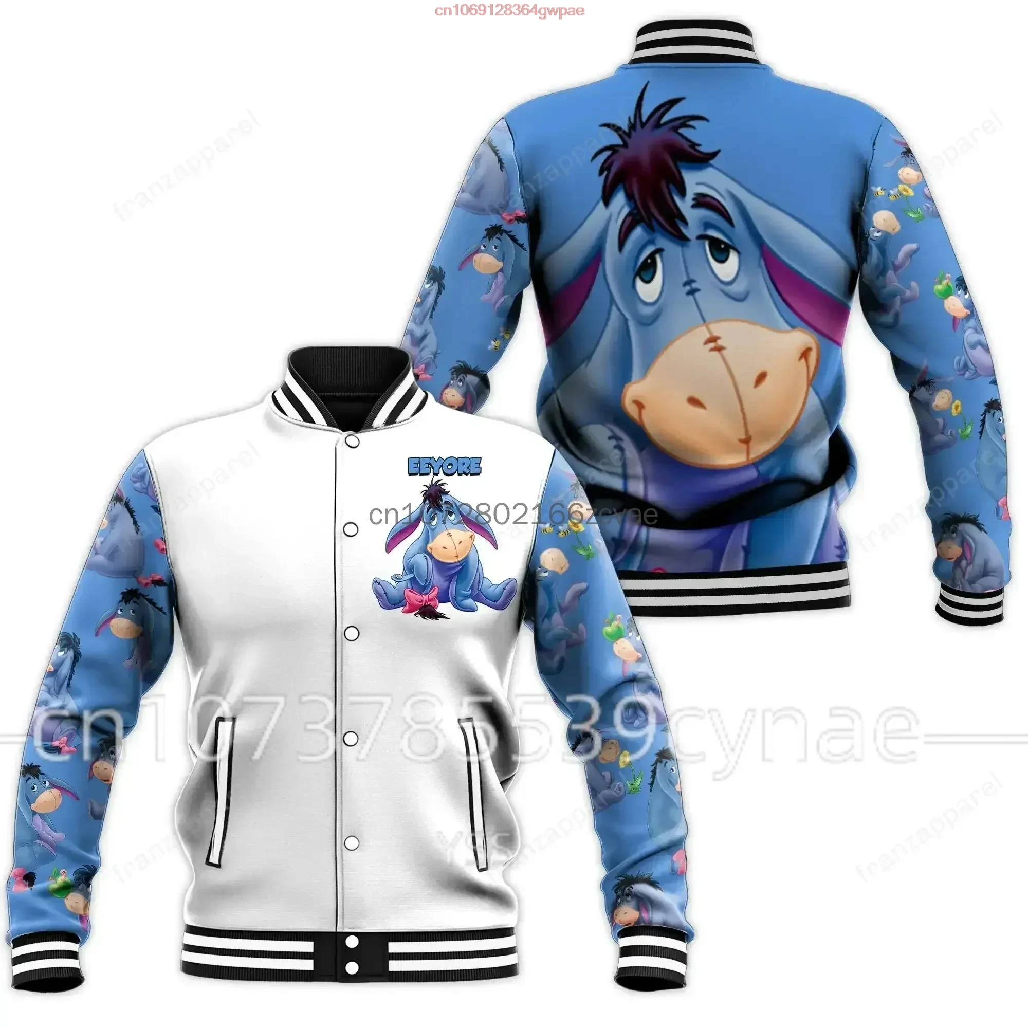 2024 Disney Eeyore Baseball Jacket Men's and Women's Hip Hop Harajuku Jacket Street Apparel Boys' and Girls' Loose Coat