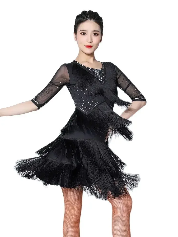 Latin dance dress performance dress for women 2023 new rumba competition dress adult group performance dress tassel dress