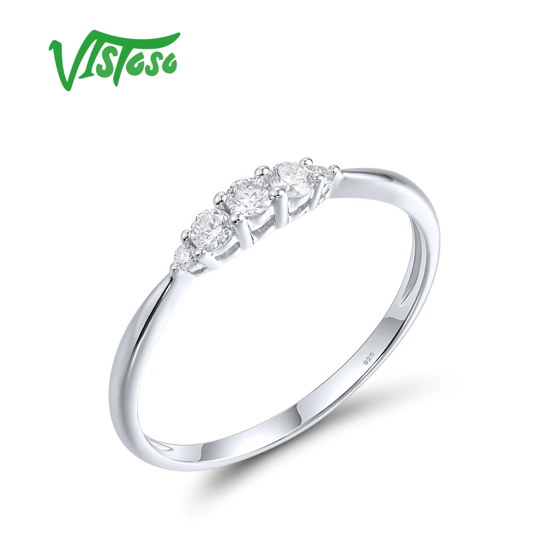 

VISTOSO Authentic 14K 585 White Gold Rings For Women Sparkling Diamonds Dainty Engagement Wedding Simple Daily Wear Fine Jewelry