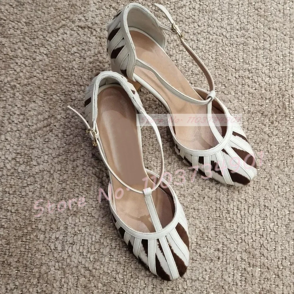 

Striped Round Toe Leopard Block Heel Sandals Women Mixed Colors High Heels Elegant Sandals Female T-Strap Elegant Cage Shoes