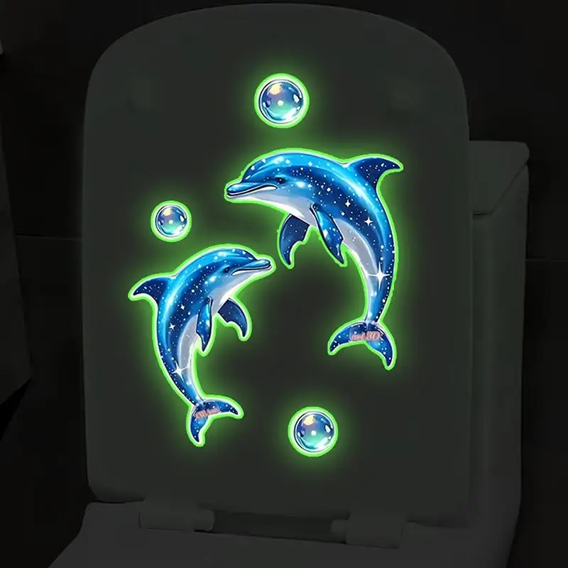 Glow-in-the-Dark Dolphin Toilet Sticker Bath Decor Self-Adhesive Removable Wall Sticker Car Sticker Lights Up At Night