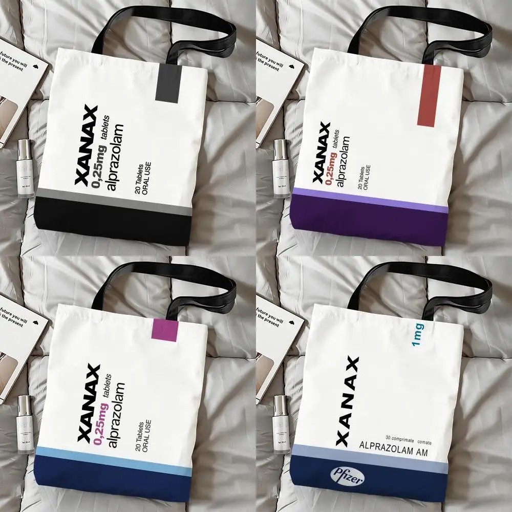 

Сумка-шоппер C-Chill Pill XANAX с двусторонним принтом, холщовая, многоразовая, экологичная, для хранения и переноски