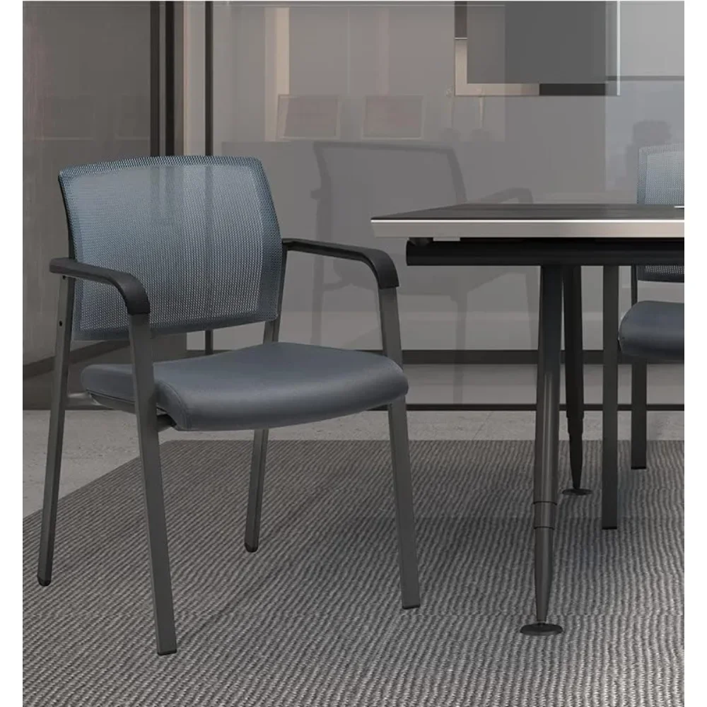 Mesh Back Stacking Arm Chairs with Upholstered Fabric Seat and Ergonomic Lumber Support for Office School Church Guest Reception