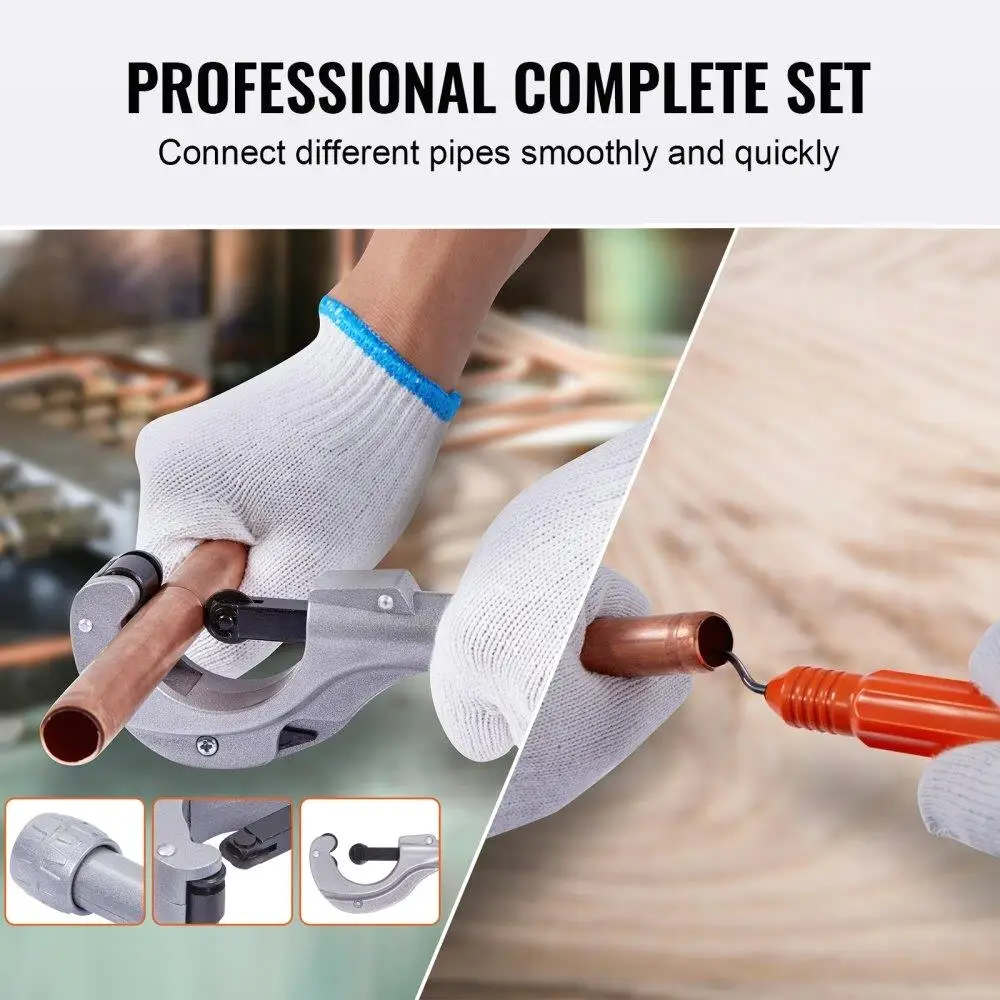 Hydraulic Tube Expander, 3/8" to 1-1/8" OD, HAVC Hydraulic Swaging Tool with 7 Pipe Expander Heads, Deburring Tool, Pipe Cutter