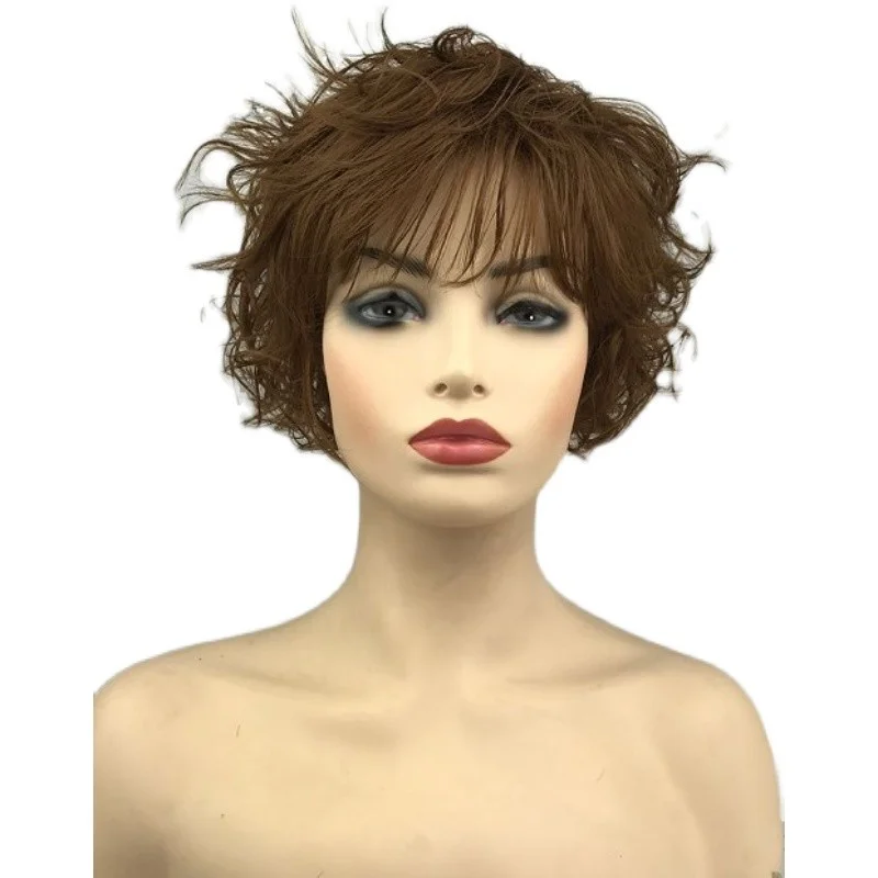 

Женский короткий вьющийся женский темно-коричневый парик на каждый день