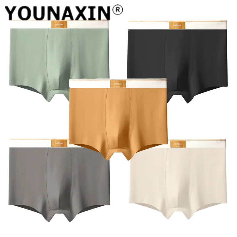 5 Pcs Men's Underwear Panties Boxershorts Breathable Cotton Underwear Solid Color Boxer Shorts Asian Size L XL 2XL 3XL 4XL 5XL