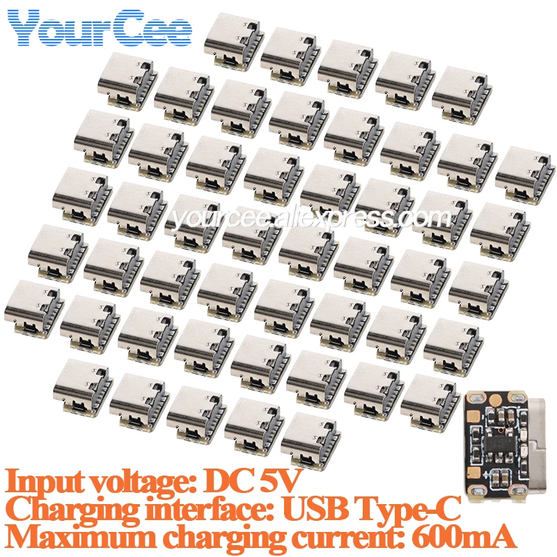 50pcs/1pc 미니 타입-C 3.7V 4.2V 18650 리튬 배터리 충전기 보드 모듈 600mA USB 키보드 충전 전원 보호 보드