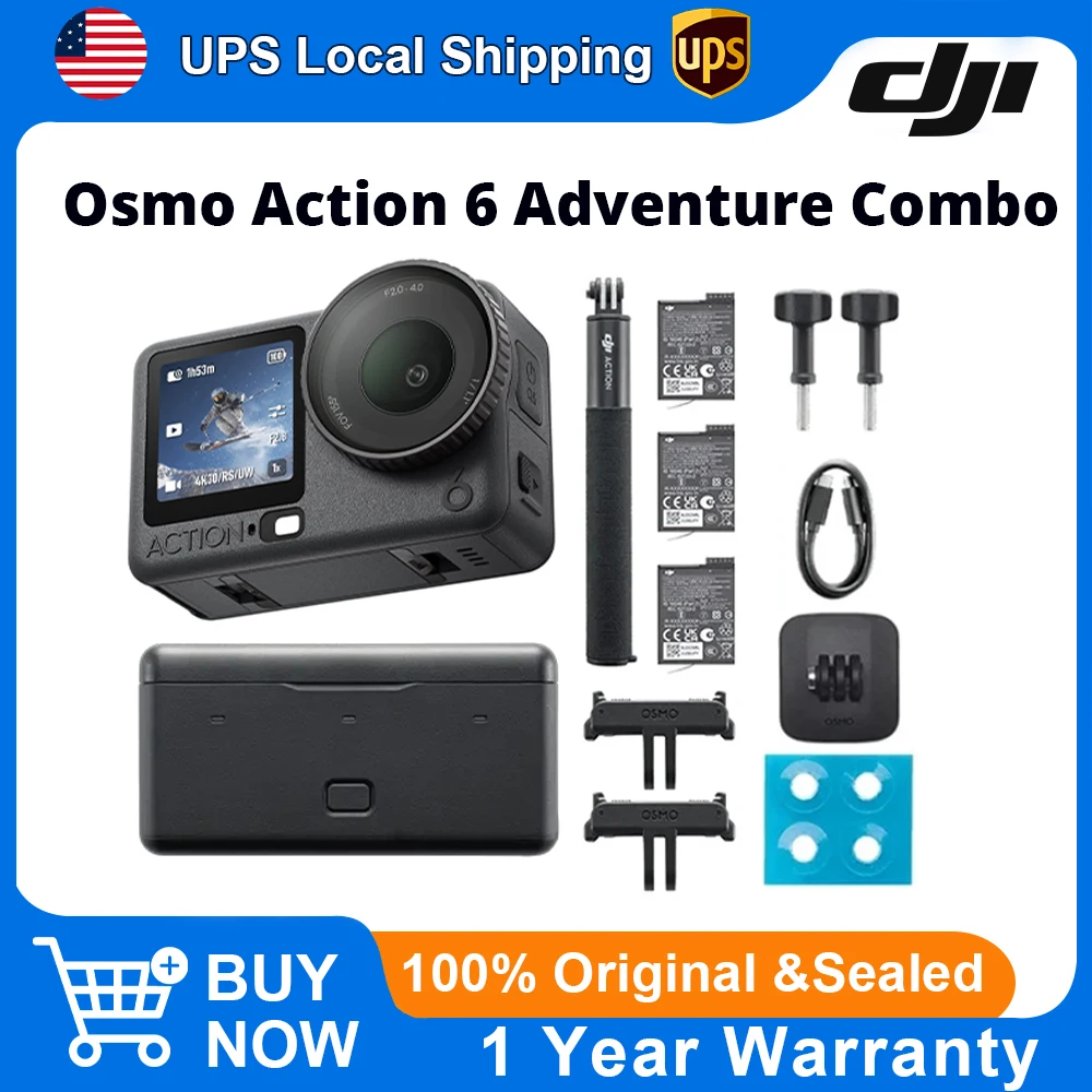 DJI Osmo Action 6 Digital Camera Adventure Combo - 4K Waterproof Vlogging Action Camera with Dual Touchscreens, HorizonSteady, 10-Bit Color & External Mic Support, Underwater Sports Cam for Travel & Motorcycle