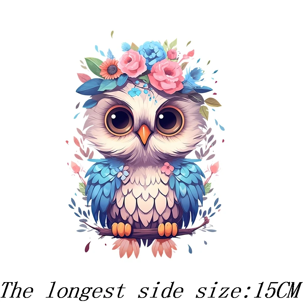 2PCS Colorful Animal Owl Elephant Iron On Patches Heat Transfer T-Shirt Patches DIY Heat-Adhesive Clothing Patches Baby Stickers