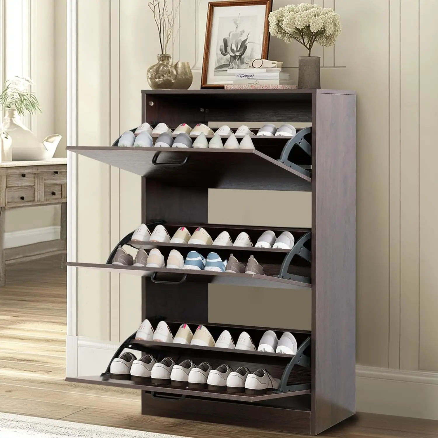 Shoe Cabinet with 3 Flip Drawers, Freestanding Storage Racks for Entryway Hidden Narrow Shoe Organizers Perfect for Heels, Boots