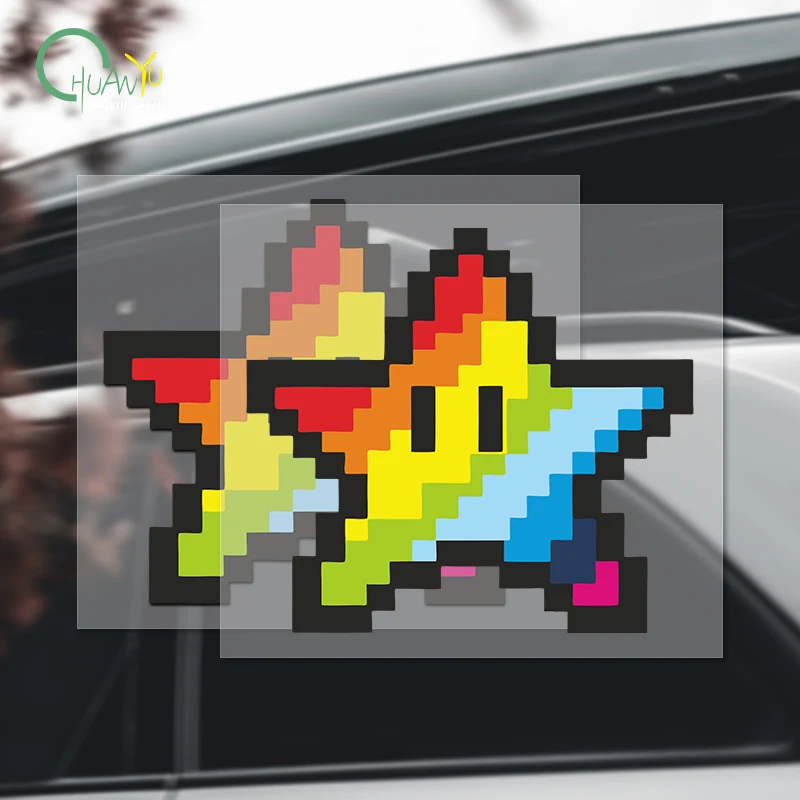 Autocollant réfléchissant de décoration de carrosserie de voiture, style Pixel, étoile arc-en-ciel, autocollant de couverture anti-rayures