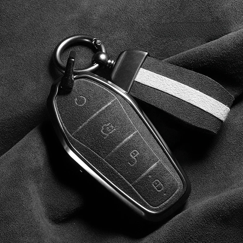 

Подходит для BYD Han Tang EV DM из цинкового сплава + замшевый чехол для дистанционного ключа автомобиля, устойчивый к царапинам и износу