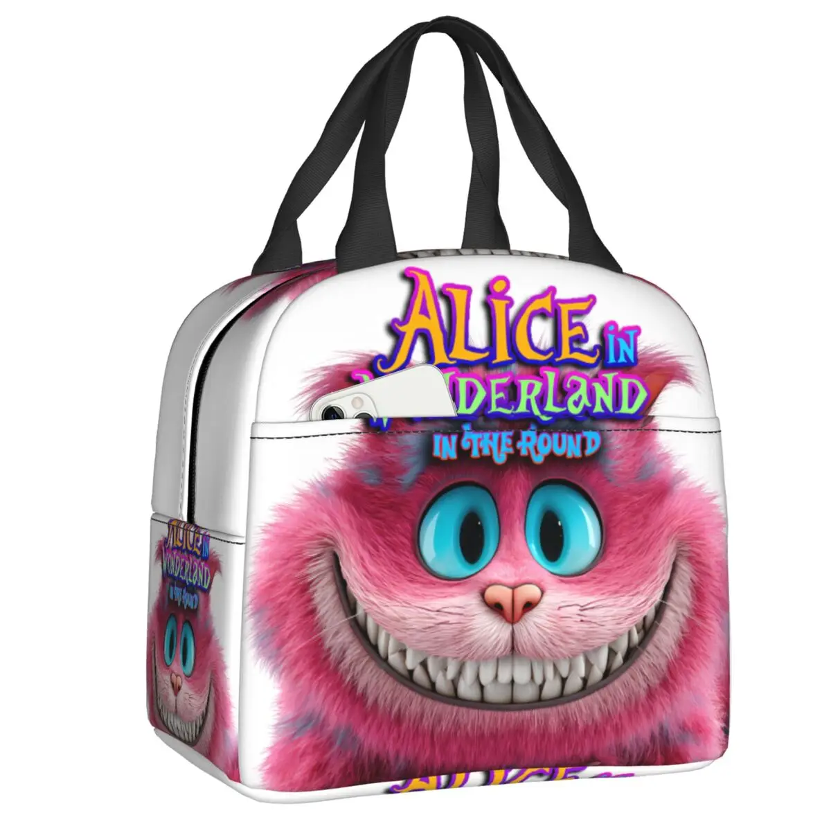 

Custom Alice In Wonderland Insulated Lunch Bag for School Office Cheshire Cat Resuable Cooler Thermal Bento Box Women Children