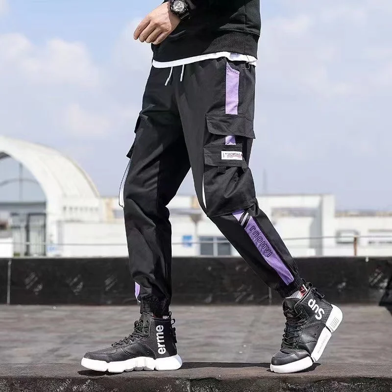 AOGZ Men Casual Pants Hip Hop Streetwear Sweatpants Harajuku Pocket Cargo Pants Techwear Tactical Joggers Pants Trousers Thin