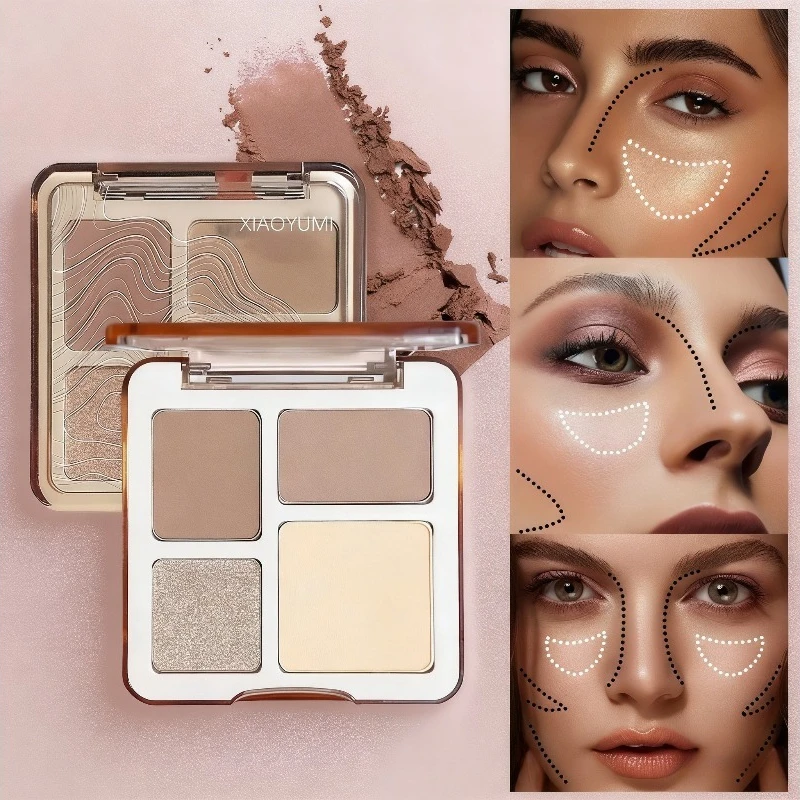 4 Color Makeup Highlighter Palette 3D Nose Contour Matte Face Cosmetic Beauty Tool