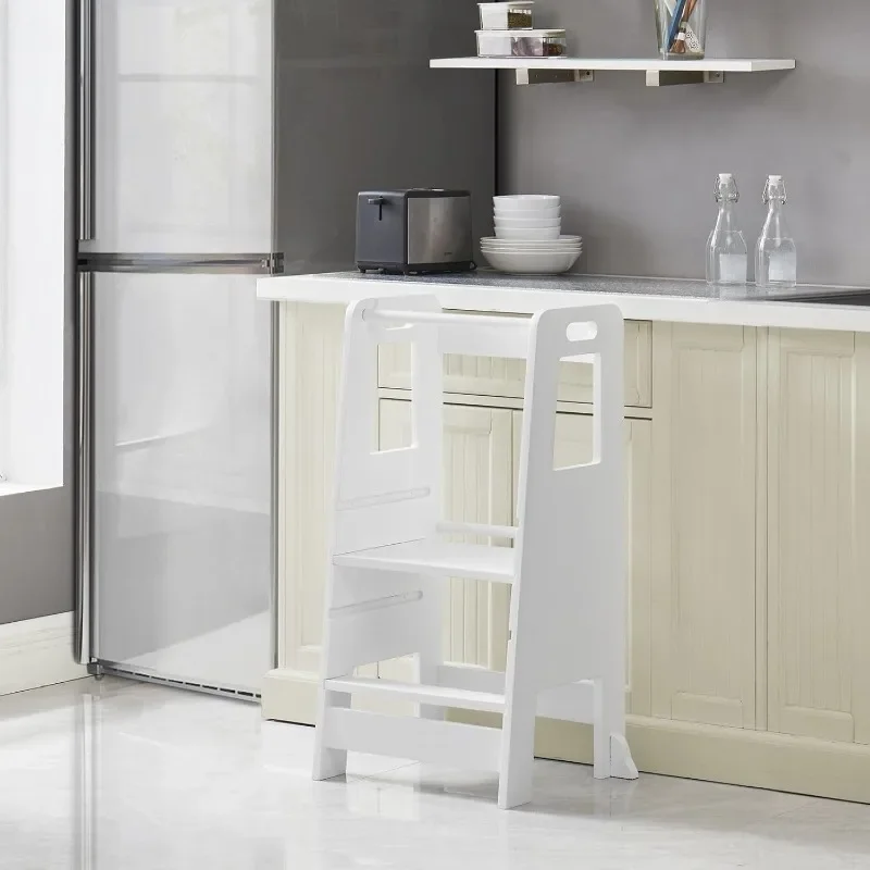 

Детский деревянный кухонный табурет-ступенька, вместимость 220 фунтов, регулируемая башня на платформе, с безопасным ограждением для учебы детей.