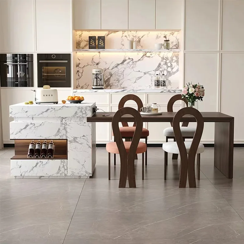 

Cream wind rock slab island table tea table integrated custom household kitchen high-end middle guide table separate collapse