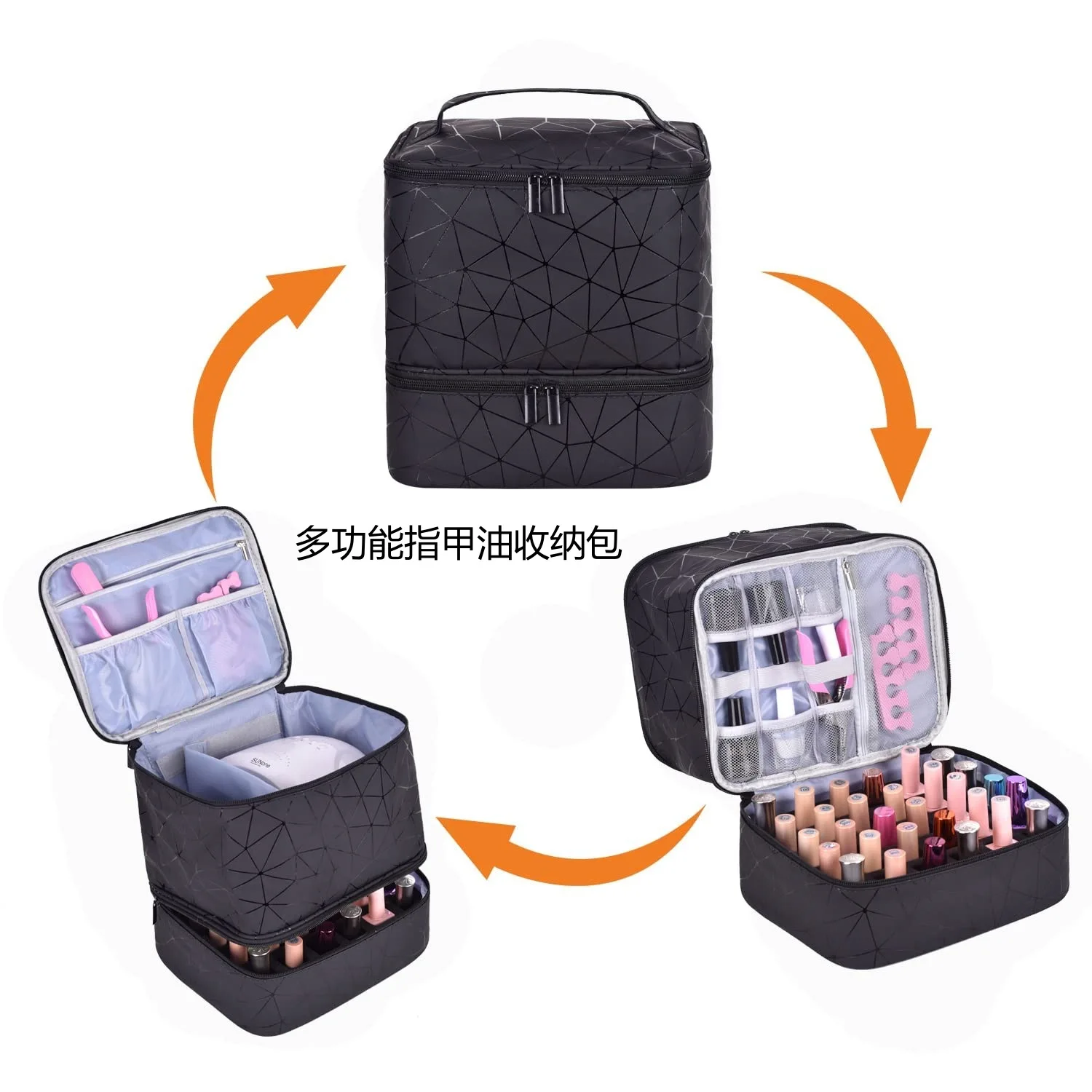 30 Bottles Nail Polish Storage Bag Portable Cosmetic Large Handbag Organizer with Handle for Travel 2 Layer Essential Oil Bag