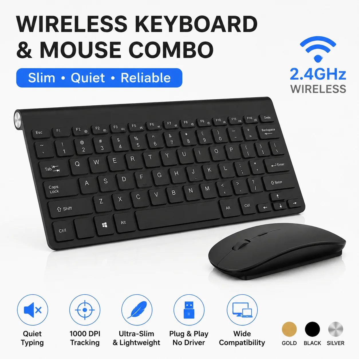 2.4G Wireless Ultra-Slim Silent Click Keyboard and Mouse Combo Office Lightweight Keyboard Set For PC Computer Laptop Tablet - view 6