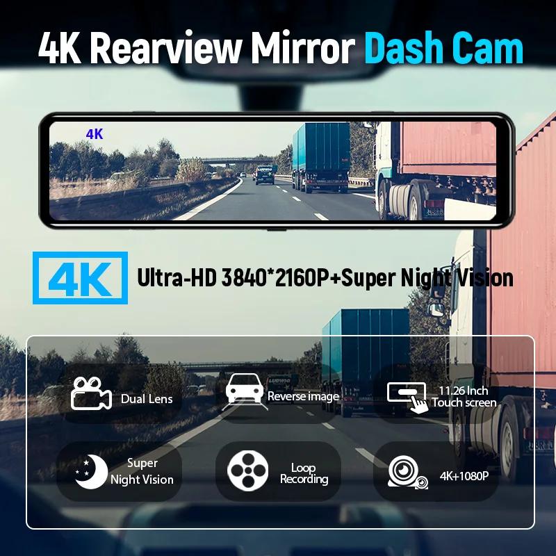 4K Car DVR 12 Inches 3840*2160P Dash Cam Rear View Mirror Car DVR Dash Cam Dashcam Video recorder Camera Rear View Black box