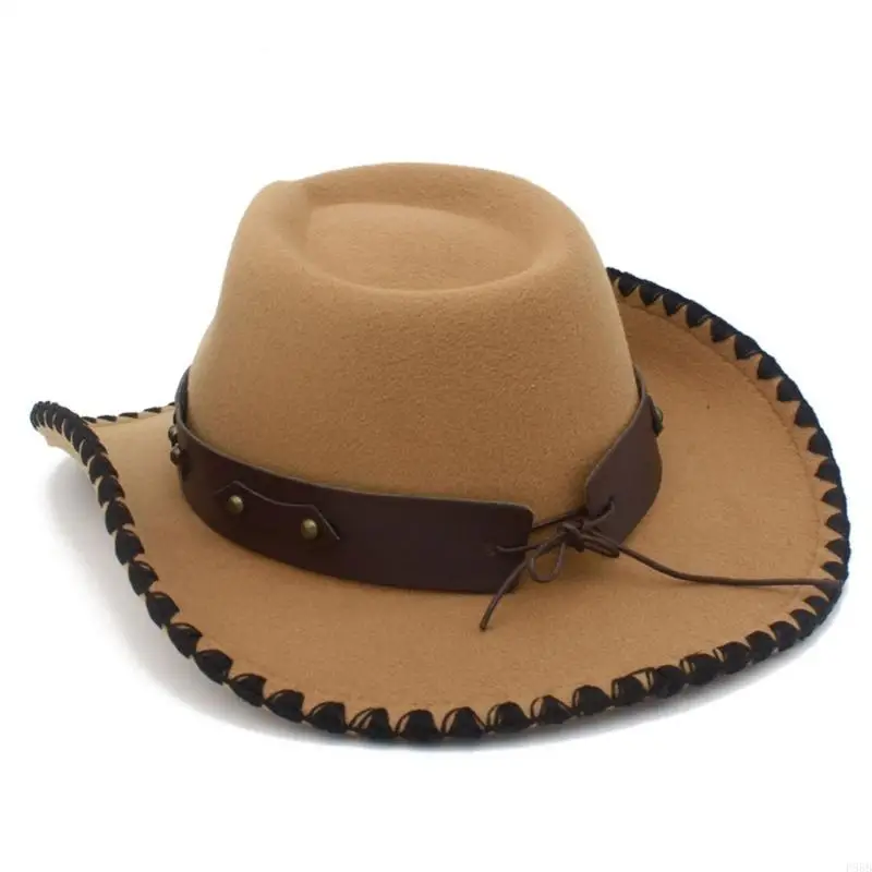 P88B RoleplayCowboy Caps for Adult WideBrim Fedoras Hat with Hat Belt RolePlay Cowboy Hat Carnivals Party Costume Accessories