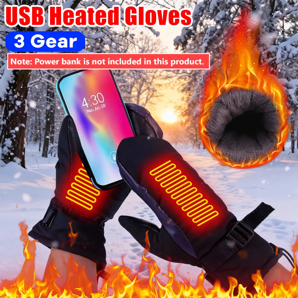 

Electric Heating Gloves USB Charging Electric Heated Gloves Waterproof 3 Gear Temperature for Outdoor Camping Hiking(No Battery)