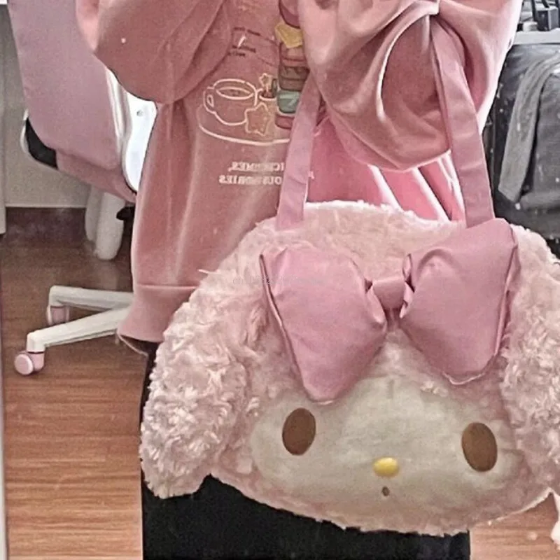 2024 Sanrio My Melody Tote Bag Sweet Kawaii Girl Сумка на плечо Мультяшный милый плюшевый студенческий рюкзак Розовая сумка большой вместимости