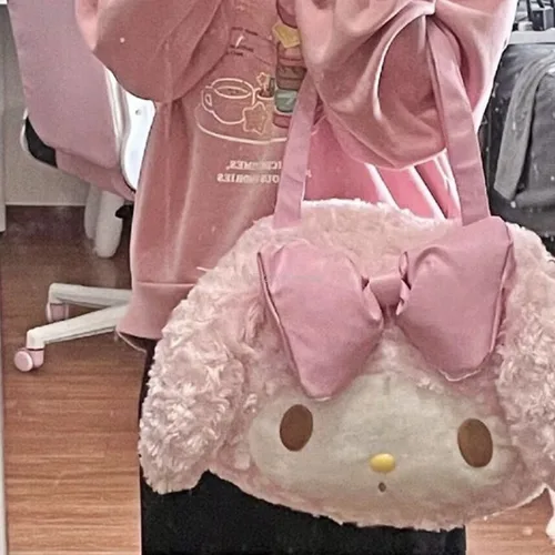 Imagen 1 del producto Sanrio My Melody-Bolso de mano para chica, bolso de hombro Kawaii, mochila de estudiante de felpa bonita de dibujos animados, bolso rosa de gran capacidad, 2024
