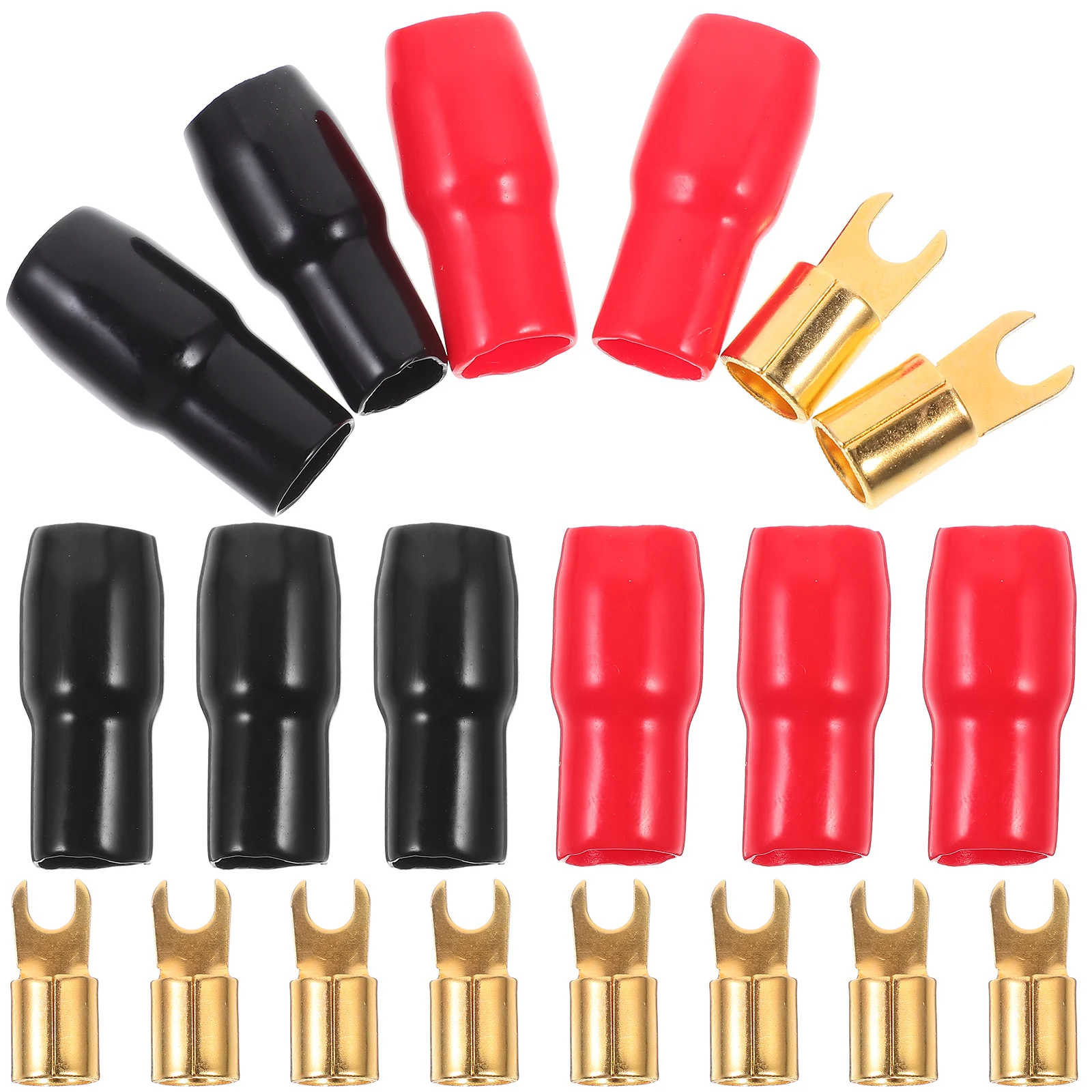 

5pcs Gold Plated Copper 4Ga Spade Fork Terminals Crimp Connectors Red Black Wire Speaker Cable Adapters High Quality Corrosion